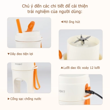 Máy Xay Cầm Tay HODEKT 400ml - Xay Trái Cây, Ép Nước, Xay Rau Củ, Sạc Tiện Dụng, 249k 8