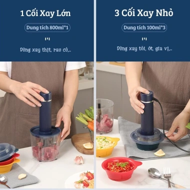 Máy Xay Đa Năng 4 Cối 2 Lưỡi Dao – Xay Thịt, Tỏi Ớt, Gia Vị, Rau Củ, Ăn Dặm Bé