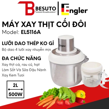 Máy xay đôi Engler EL5.146 2 cối thuỷ tinh - Xay thịt, thực phẩm đa năng, giá 450.000 Máy xay đôi Engler EL5.146 2 cối thuỷ tinh - Xay thịt, thực phẩm đa năng, giá 450.000