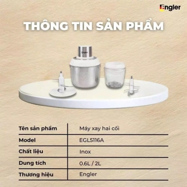 Máy xay đôi Engler EL5.146 2 cối thuỷ tinh - Xay thịt, thực phẩm đa năng, giá 450.000