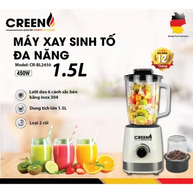 Máy xay sinh tố 2 cối CREEN CR-BL2.450 450W - Đa năng, bảo hành 12 tháng, 599k