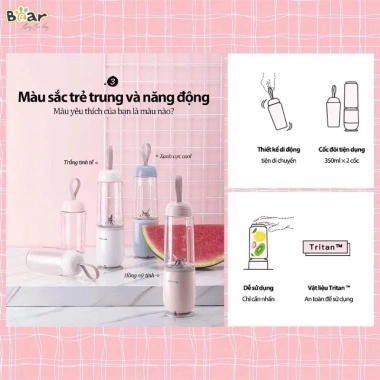 Máy xay sinh tố Bear LLJ-C04W1 2 cốc xay tiện lợi, bảo hành 12 tháng, giá 459.000đ 2