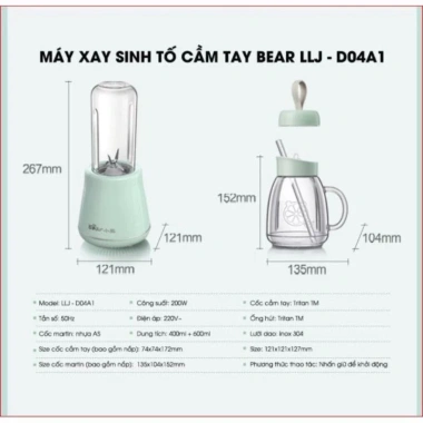 Máy xay sinh tố Bear LLJ-C04W1 2 cốc xay tiện lợi, bảo hành 12 tháng, giá 459.000đ 3