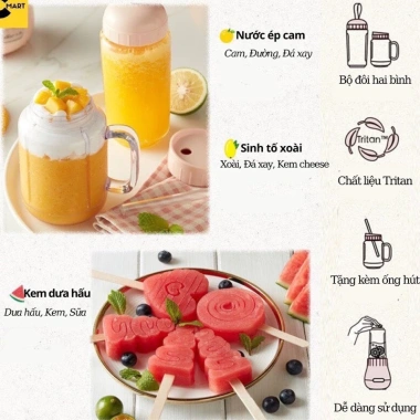 Máy xay sinh tố Bear LLJ-C04W1 2 cốc xay tiện lợi, bảo hành 12 tháng, giá 459.000đ 6