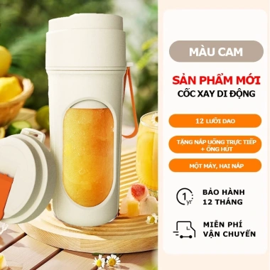 Máy Xay Sinh Tố Cầm Tay 450ml Di Động, 1 Cốc Nắp Đôi, BH 12 Tháng, Giá 208.000₫