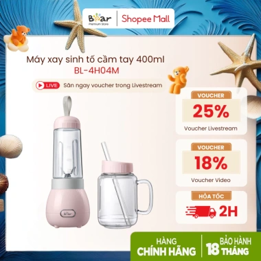 Máy xay sinh tố cầm tay Bear 0.4L LLJ-C04W1 150W, 2 cối đá, BH 18 tháng - 550k