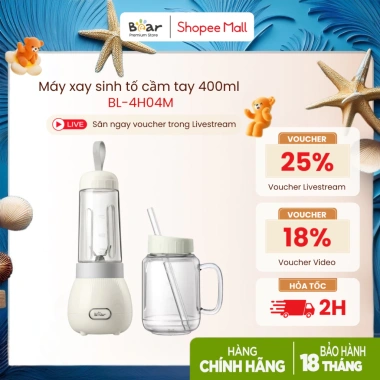 Máy xay sinh tố cầm tay Bear 0.4L LLJ-C04W1 150W, 2 cối đá, BH 18 tháng - 550k