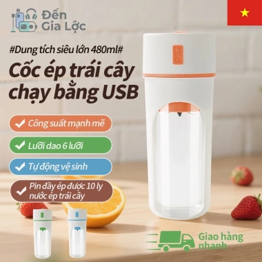 Máy Xay Sinh Tố Cầm Tay Đa Năng 480ml Sạc USB, Kèm Ống Hút - Giá 219.999₫