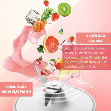 Máy xay sinh tố cầm tay đa năng, xay nhanh, pin sạc lâu, tiện lợi mang theo, chỉ 199.000₫