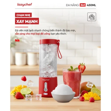 Máy xay sinh tố cầm tay Lazychef 3in1 450ml - Xay đá cực nhuyễn, bảo hành chính hãng
