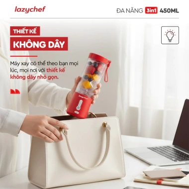 Máy xay sinh tố cầm tay Lazychef 3in1 450ml - Xay đá cực nhuyễn, bảo hành chính hãng