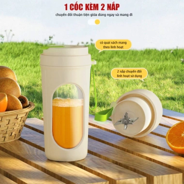 Máy Xay Sinh Tố Cầm Tay Mini Không Dây 40W Pin Trâu 1.500mAh 450ml Xay Đá Lưỡi Inox Sạc Type‑C HOMELY