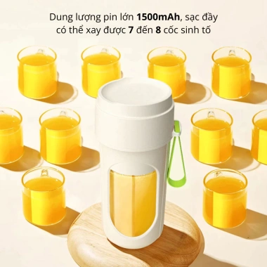 Máy Xay Sinh Tố Cầm Tay Mini Không Dây 40W Pin Trâu 1.500mAh 450ml Xay Đá Lưỡi Inox Sạc Type‑C HOMELY