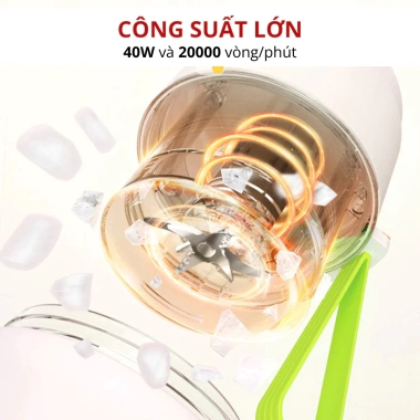 Máy Xay Sinh Tố Cầm Tay Mini Không Dây 40W Pin Trâu 1.500mAh 450ml Xay Đá Lưỡi Inox Sạc Type‑C HOMELY 6 Máy Xay Sinh Tố Cầm Tay Mini Không Dây 40W Pin Trâu 1.500mAh 450ml Xay Đá Lưỡi Inox Sạc Type‑C HOMELY 6