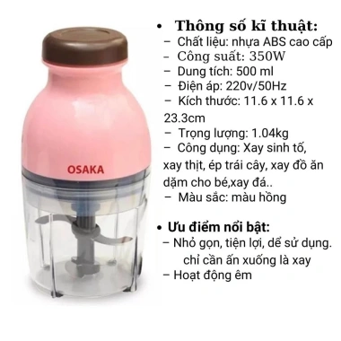 Máy xay sinh tố cầm tay Osaka 350W 750ml - Đa năng, mẫu mới, giảm còn 146.000₫ 8 Máy xay sinh tố cầm tay Osaka 350W 750ml - Đa năng, mẫu mới, giảm còn 146.000₫ 8