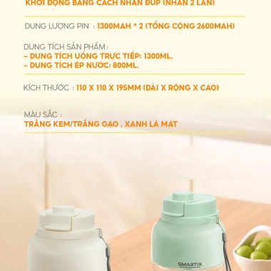 Máy Xay Sinh Tố Cầm Tay Smartix 1.300ml Xay 900ml Giá 250.000 Tiết Kiệm Năng Lượng Đa Năng Giá Rẻ