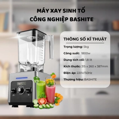 Máy xay sinh tố công nghiệp Bashite Omniblend 1.800W - Xay đá mạnh, BH 36T