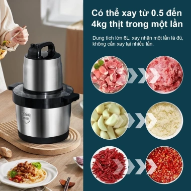 Máy xay sinh tố đa năng inox 304 6L 1.000W - Xay khô ướt, đá, thịt, rau quả, tự động, tặng dao thép 4