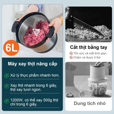 Máy xay sinh tố đa năng inox 304 6L 1.000W - Xay khô ướt, đá, thịt, rau quả, tự động, tặng dao thép 7