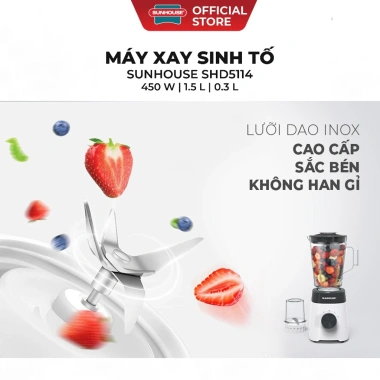 Máy xay sinh tố đa năng Sunhouse SHD5.114 450W - Lưỡi dao inox sắc bén, 3 chức năng, giá chỉ 479.000 VND