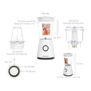 Máy xay sinh tố đa năng Sunhouse SHD5.316 600W Xay nhuyễn rau củ, thịt cá, giá 899.000₫