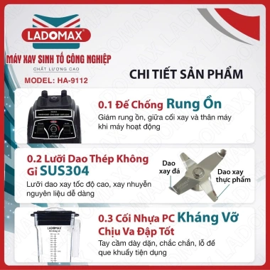 Máy Xay Sinh Tố Ladomax HA-9.112 1.860W – Bền Bỉ, 2.02 Triệu cho Quán Cà Phê, Nhà Hàng