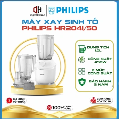Máy xay sinh tố Philips HR2.041 450W – Lưỡi dao sắc bén, xay nhuyễn mịn, hàng chính hãng, BH 2 năm – Giá 619.000₫