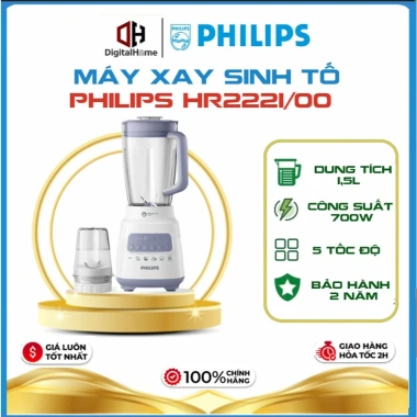 Máy xay sinh tố Philips HR2.221/00 700W xay mịn đá - Hàng chính hãng, BH 2 năm, 999.000₫ Máy xay sinh tố Philips HR2.221/00 700W xay mịn đá - Hàng chính hãng, BH 2 năm, 999.000₫