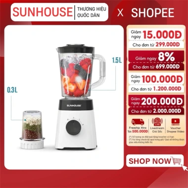 Máy xay sinh tố Sunhouse SHD5.114/SHD5.112 2 cối, bảo hành 12 tháng, giá 455.000 VND