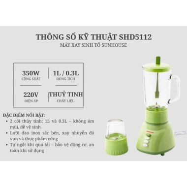 Máy xay sinh tố Sunhouse SHD5.114/SHD5.112 2 cối, bảo hành 12 tháng, giá 455.000 VND 9 Máy xay sinh tố Sunhouse SHD5.114/SHD5.112 2 cối, bảo hành 12 tháng, giá 455.000 VND 9