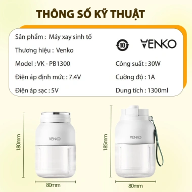 Máy Xay Sinh Tố Venko 1.300ml Chính Hãng - Xay Sữa Hạt, Thực Phẩm, Giá 249k