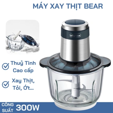 Máy xay thịt 2L Bear QSJ-C03M1 cối thủy tinh, trục dao 4 lưỡi sắc bén, hàng cao cấp - Giá 415.000đ