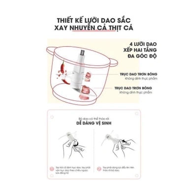 Máy xay thịt 2L Bear QSJ-C03M1 cối thủy tinh, trục dao 4 lưỡi sắc bén, hàng cao cấp - Giá 415.000đ