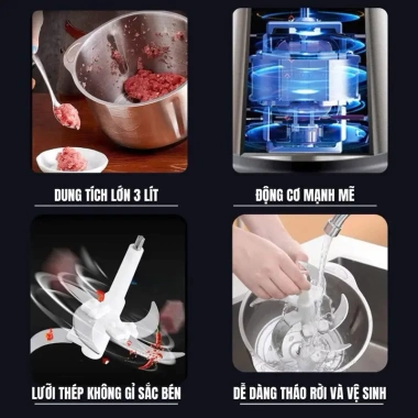 Máy Xay Thịt Asaki Cỡ Lớn 3L 5 Lưỡi Xay 3 Chế Độ Tùy Chỉnh Tiện Lợi Giá 329k 4