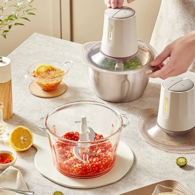 Máy xay thịt Bear 2L cối thủy tinh và cối inox 304 an toàn, trục dao 4 lưỡi 300W 2