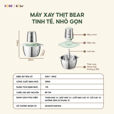 Máy Xay Thịt Bear Đa Năng 4 Lưỡi Dao, Xay Nhanh Nhuyễn, Giá Ưu Đãi 650.000 VND