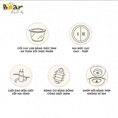 Máy xay thịt BEAR QSJ-B02Q1 2L cối thủy tinh 300W 4 lưỡi thép không gỉ 385.000đ 5