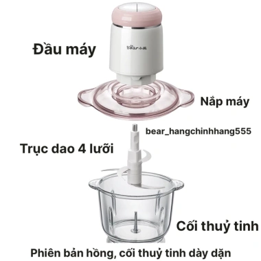 Máy xay thịt Bear QSJ-B03K2 2L hồng 300W trục dao 4 lưỡi, bảo hành 18 tháng, 435.000₫ 3