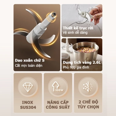 Máy xay thịt Bear QSJ-L05H7 500W, cối xay INOX 2.6L đa năng, giảm giá 869k 8