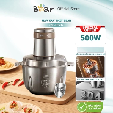 Máy xay thịt Bear QSJ-L05H7 inox 2.6L 500W đa năng, xay rau củ & sinh tố - Giá 869.000₫