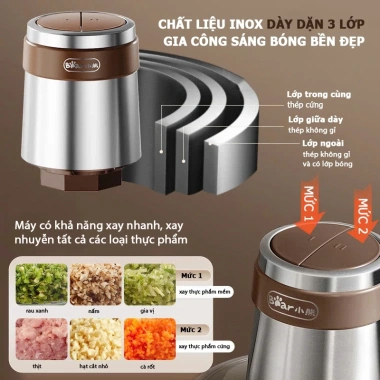Máy xay thịt Bear QSJ-L05H7 inox 2.6L 500W đa năng, xay rau củ & sinh tố - Giá 869.000₫