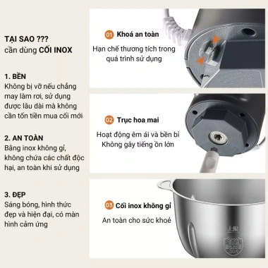 Máy xay thịt Bear QSJ-L05H7 inox 2.6L 500W đa năng, xay rau củ & sinh tố - Giá 869.000₫