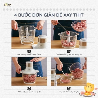 Máy Xay Thịt Bear SB-MA02L 300W 2L - Cối Thủy Tinh, Xay Rau Củ, Hạt Cứng Nhuyễn, Chống Ồn, Giá Ưu Đãi 470k