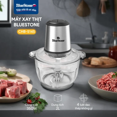 Máy Xay Thịt BlueStone CHB-5.145 2L 350W 2 Lưỡi Dao Kép Cối Thủy Tinh - Xay Mạnh An Toàn - BH 2 Năm - Giá 689.000đ
