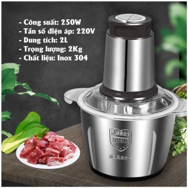 Máy xay thịt cối inox 2L đa năng, dao 4 lưỡi, công suất 300W - Giá chỉ 121.618 VND