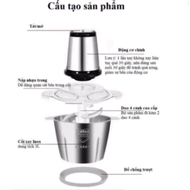 Máy xay thịt cối inox 304 250W công nghệ Nhật Bản đa năng, dung tích 2L - 99.000₫ 4
