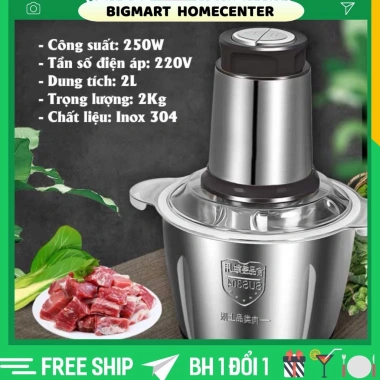Máy Xay Thịt Cối Inox 4 Lưỡi 250W - Xay Thịt, Tỏi, Rau Củ, Giá 155.000₫