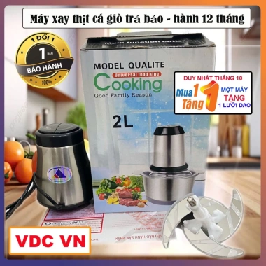 Máy Xay Thịt Cối Inox GENKI 304 - Không Rỉ Sét, Xoay Nhuyễn Rau Củ, Tặng 1 Lưỡi Dao, Giá Ưu Đãi 299k