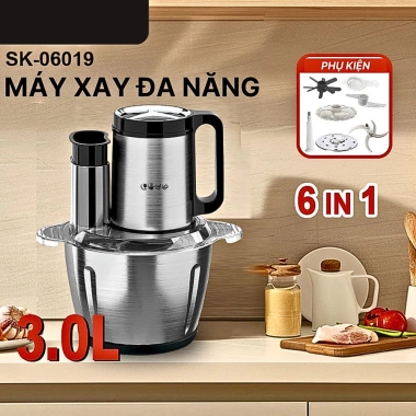 Máy xay thịt đa năng 6 trong 1 SOKANY công suất cao cối Inox cắt lát, đánh trứng, bóc tỏi - giảm 22%