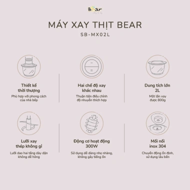 Máy Xay Thịt Đa Năng Bear 2L Cối Thủy Tinh Chống Ồn, Xay Nhuyễn Cá Rau Củ, Dễ Vệ Sinh SB-MA02L 7